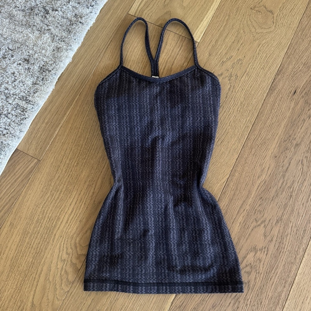 Lululemon Power Y Tank Womens 4 Black Grey Space Dye Built In Bra Yoga Athletic